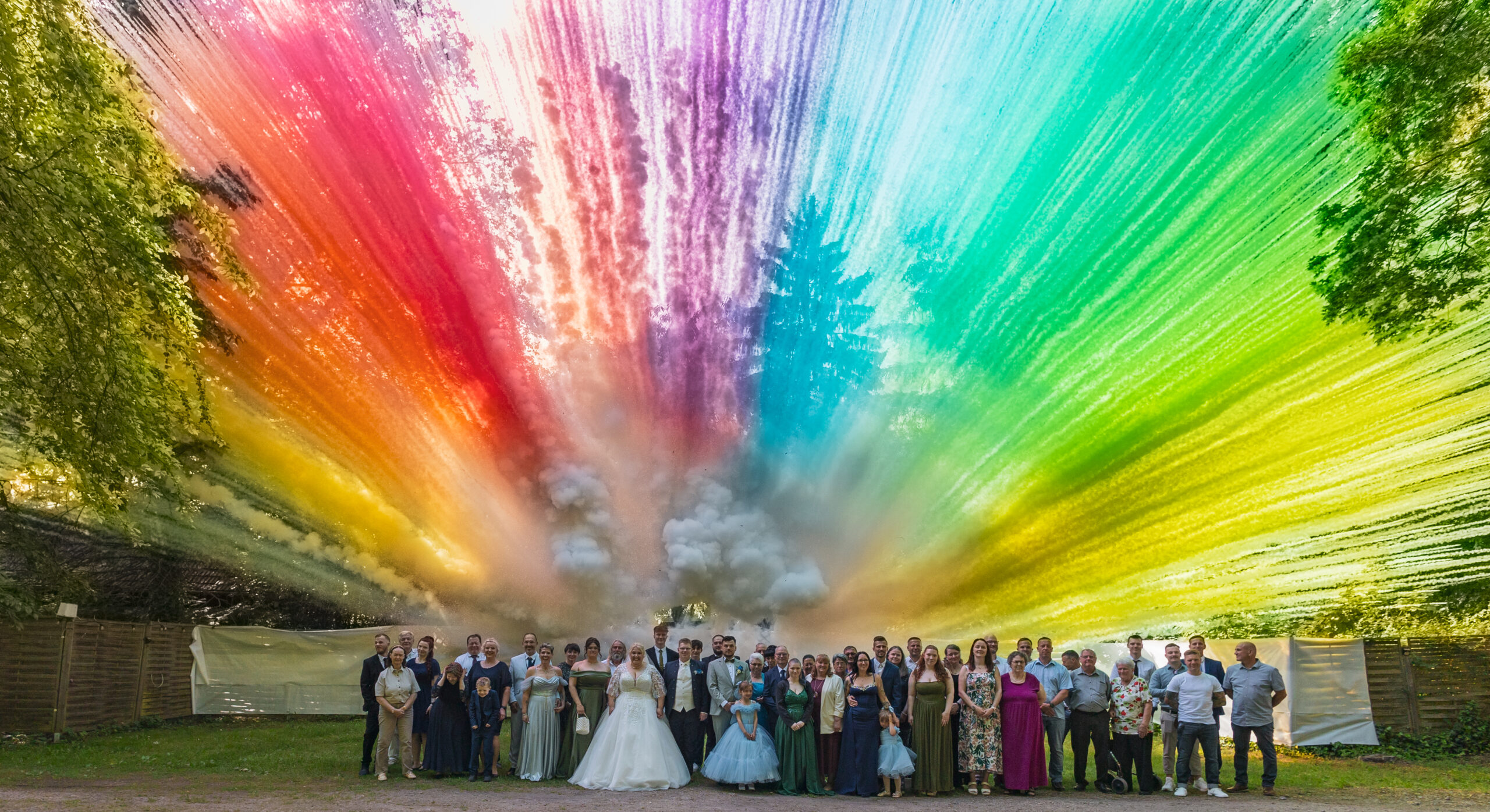 Farbfeuerwerk Seeschloss Farbfeuerwerk Explosion Hochzeit Foto